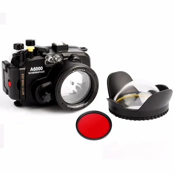 

40M 130ft underwater waterproof Camera Housing case for sony A6000 (16-50mm lens)+ 67mm fisheye dome port lens + 67mm red filter