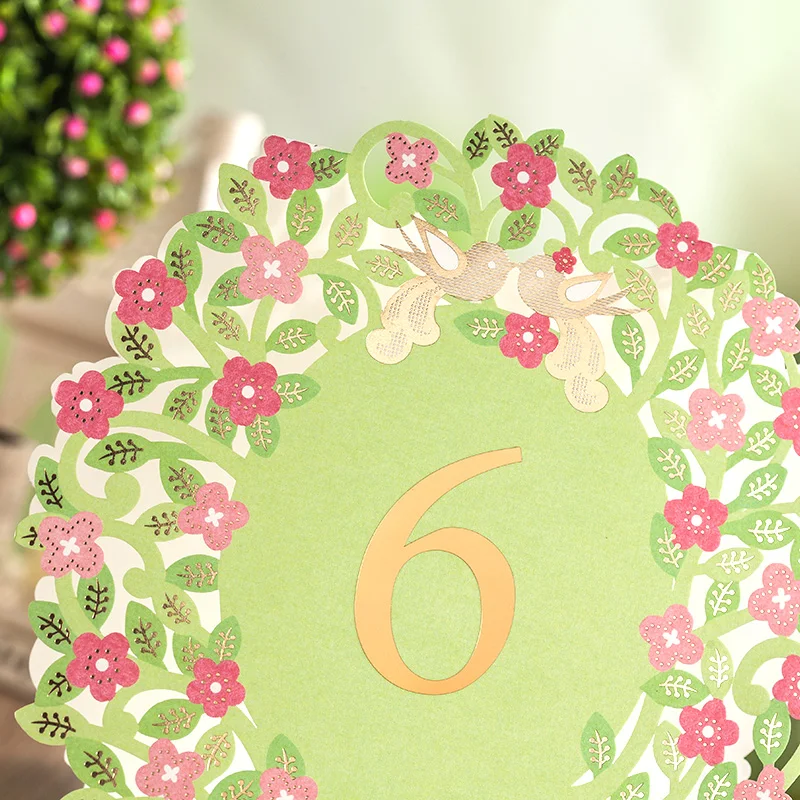 Лазерная резка зеленый цвет свадебные рассадочная карточка с таблицей номера|place