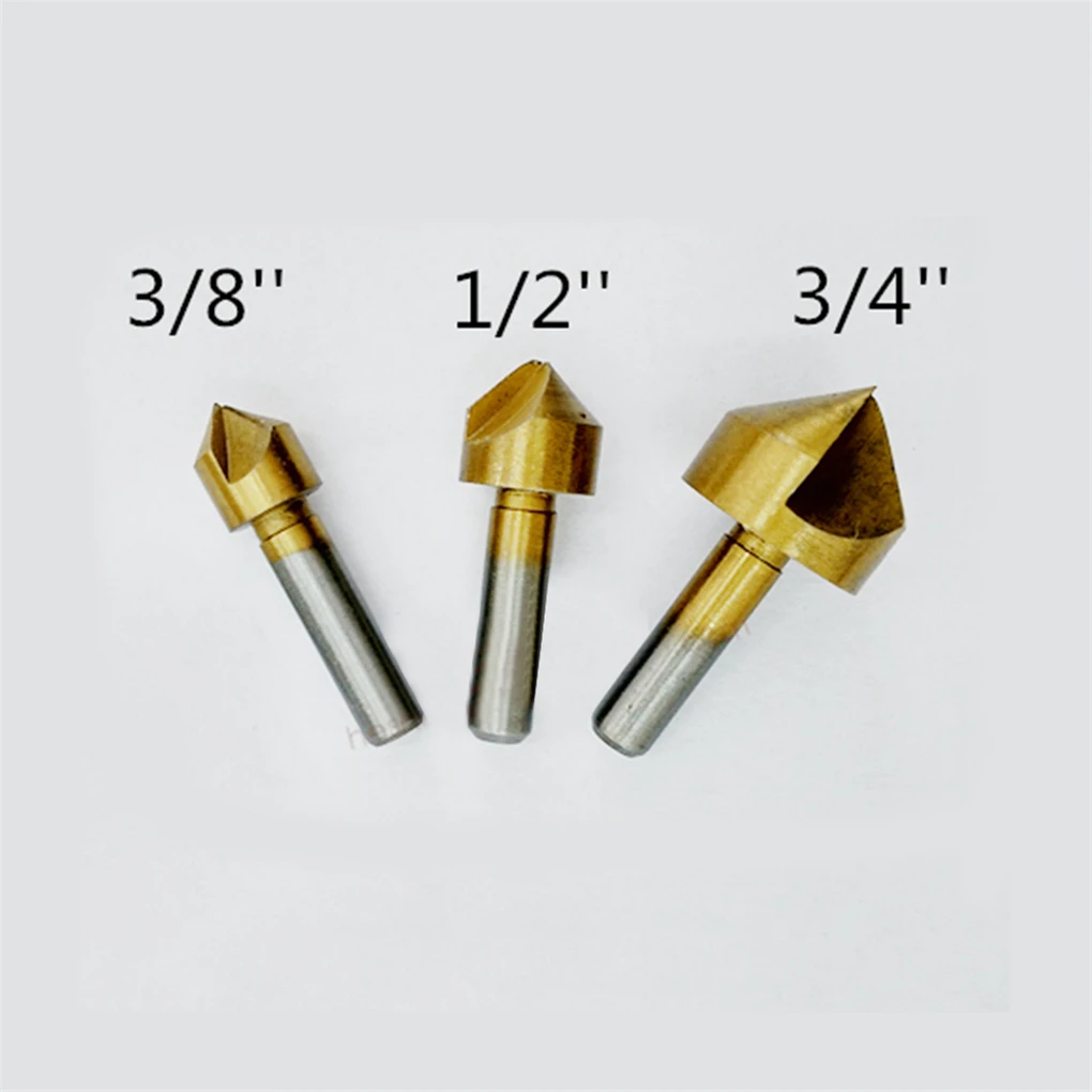 

3pcs/set Titanium Coated Carbon Steel Single Blade 90 Degree Flute Chamfer Inch Drill Bit 3/8'' 1/2'' 3/4''