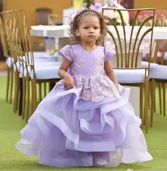 Бледно-лиловый Пышное Бальное Платье для девочек в цветочек, платье на свадьбу, платье для большой бант аппликации круглый вырез; костюмы с