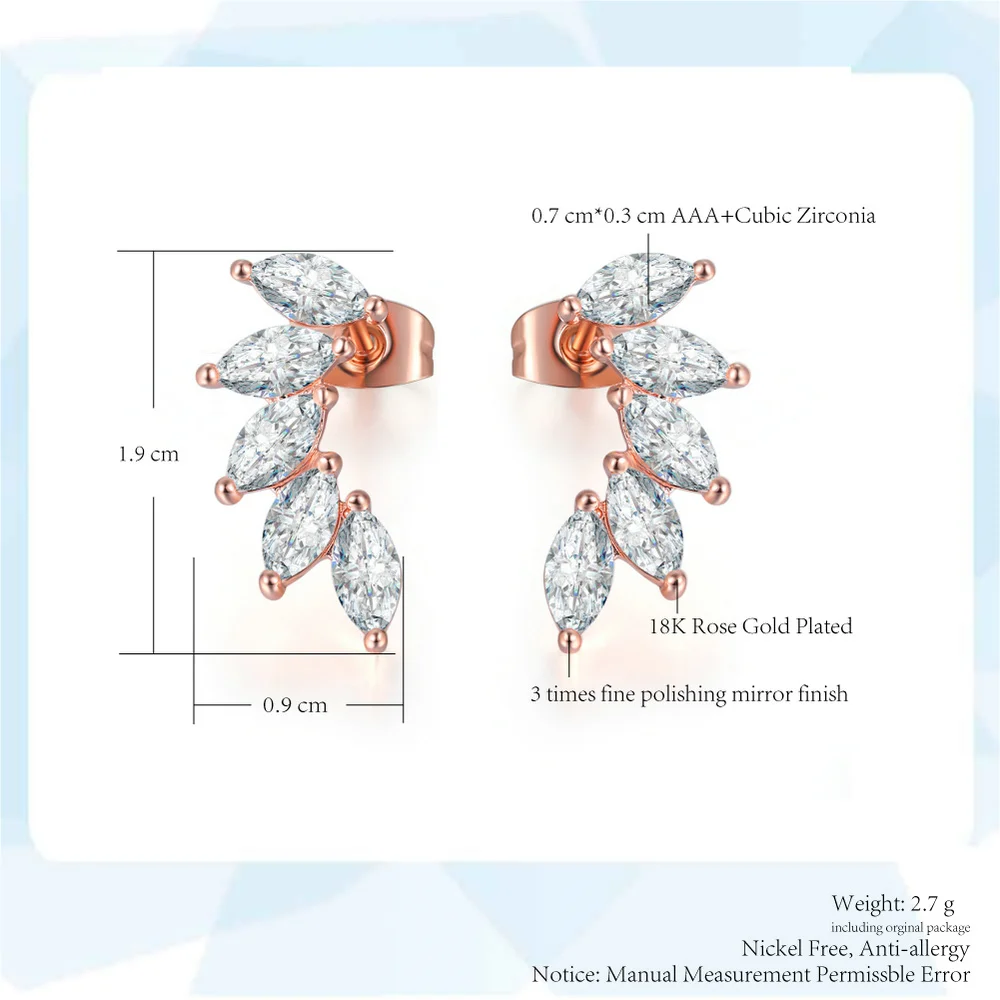 Двойные серьги-гвоздики в форме листьев дерева, розовое золото, модное циркониевое ювелирное изделие с кристаллами для женщин, массивное ювелирное изделие для подарка, DFKC164M