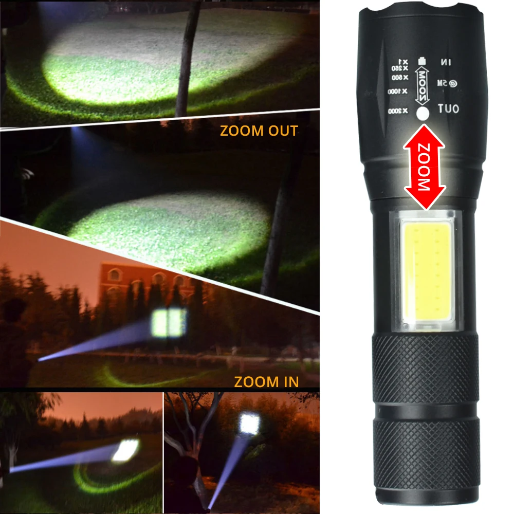 Расширенный Zoom COB светодиодный светильник-вспышка 8000Lums bulit-в аккумуляторе Lanternas флэш-светильник T6 фонарь 4 в 1 A100 светильник s с usb-кабелем