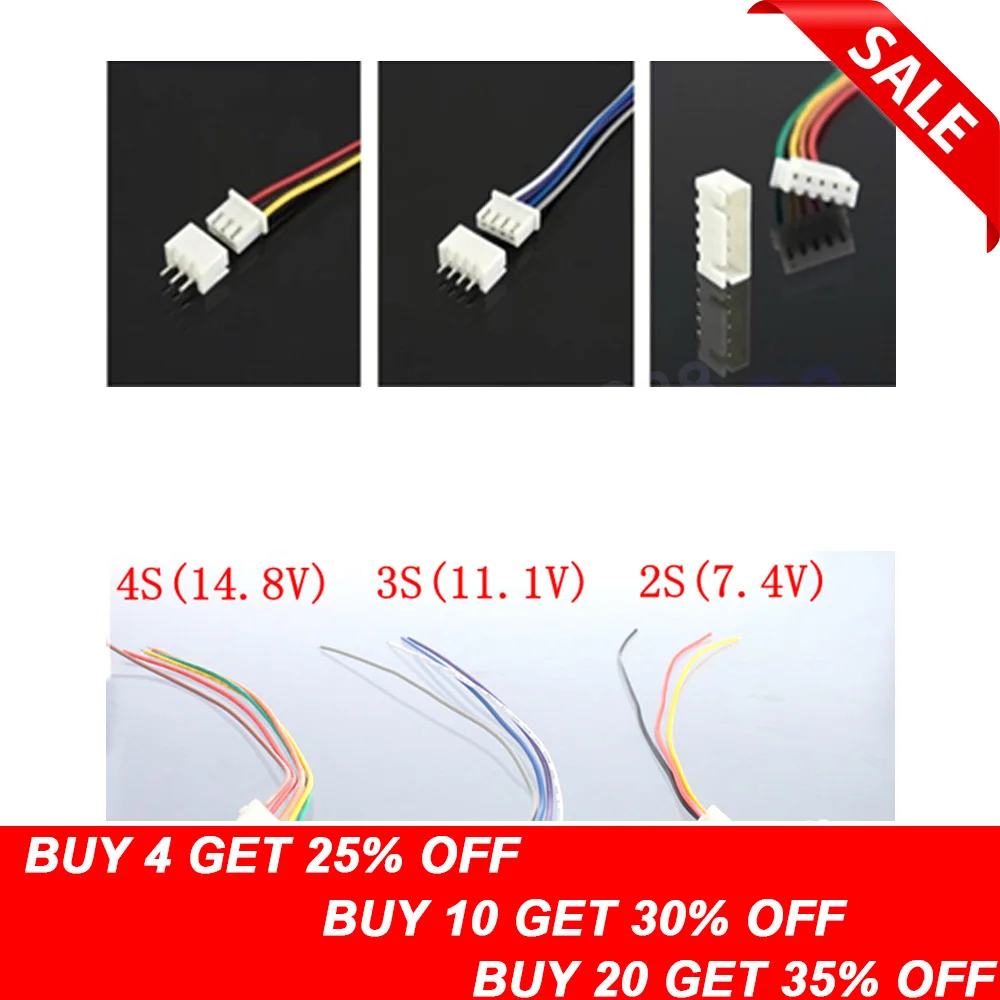 

20 Pair 150mm RC lipo battery balance charger plug 2S1P 3S1P 4S1P Wire Line Cable with male and female plug