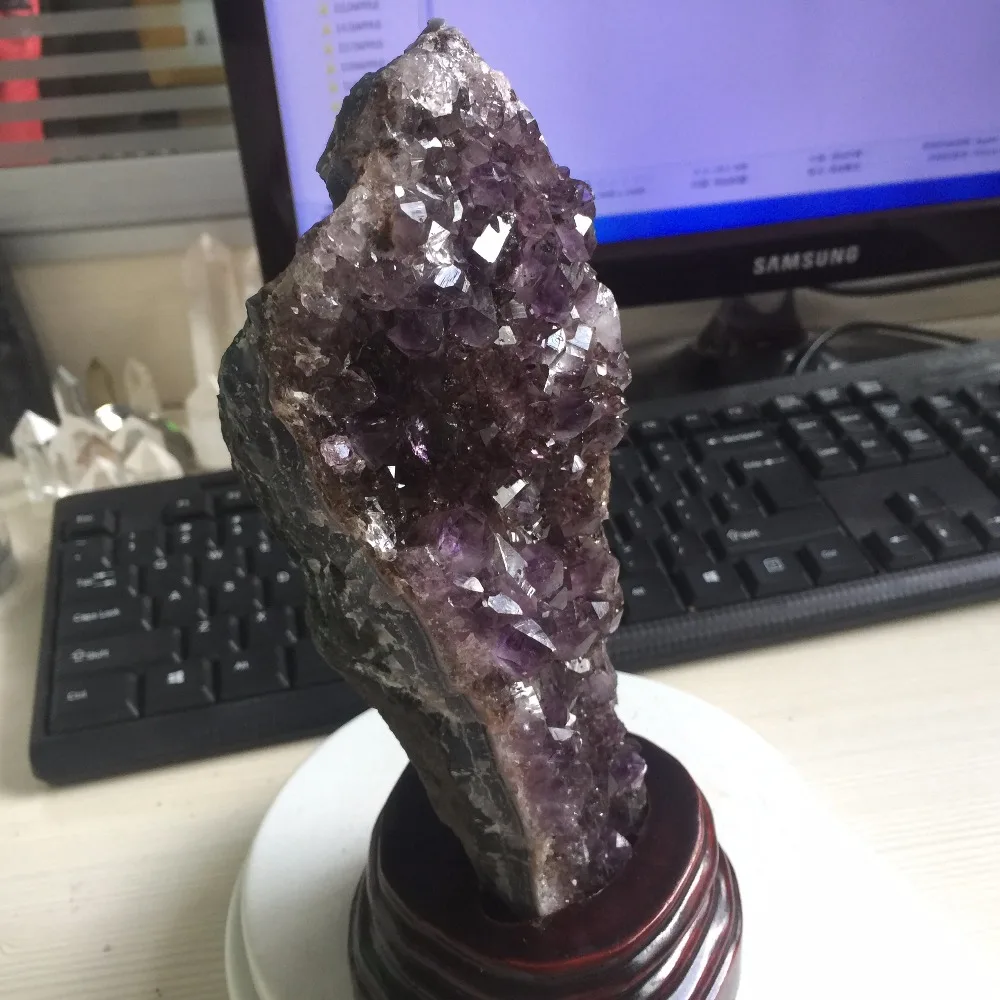 755 г натуральный ясным и Purply Аметист Geode образцов грубые минералы камень расти вместе с кварц точка дома Decotation