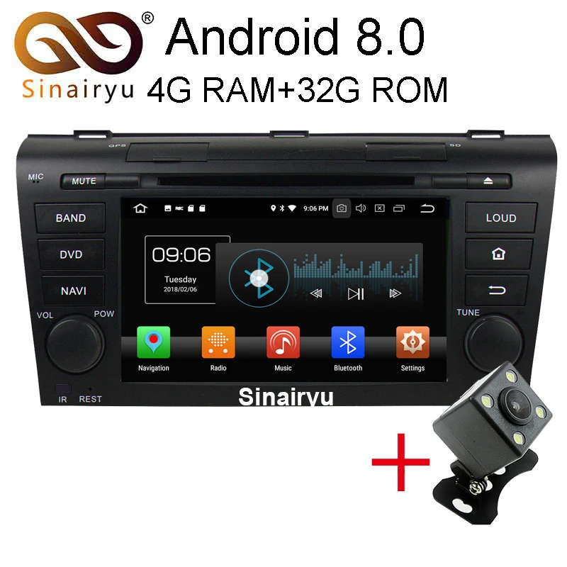 Sinairyu 1024x600 Восьмиядерный Android 8 0 4 Гб ram автомобильный dvd-плеер gps для Mazda 3 2003 2004 2005 2006