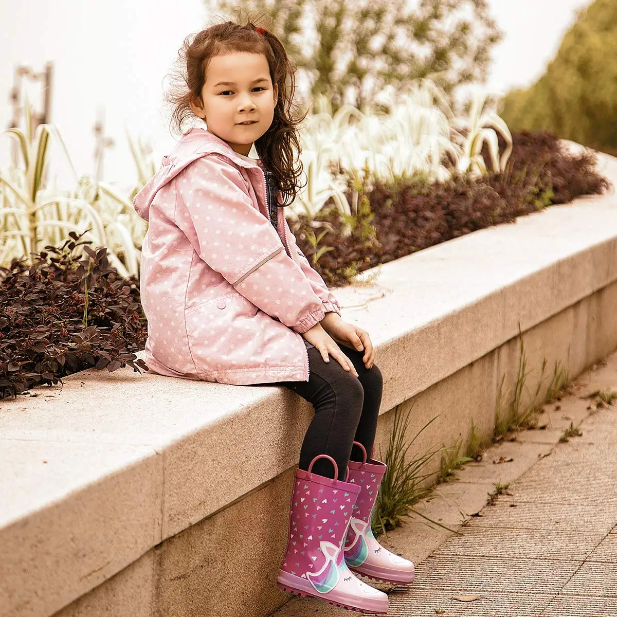 KomForme Kids Rain Boots Girl Pink Heart Unicorn Rubber Boots Waterproof Overshoes Water Shoes Rubber Shoes Kids Boots Girls