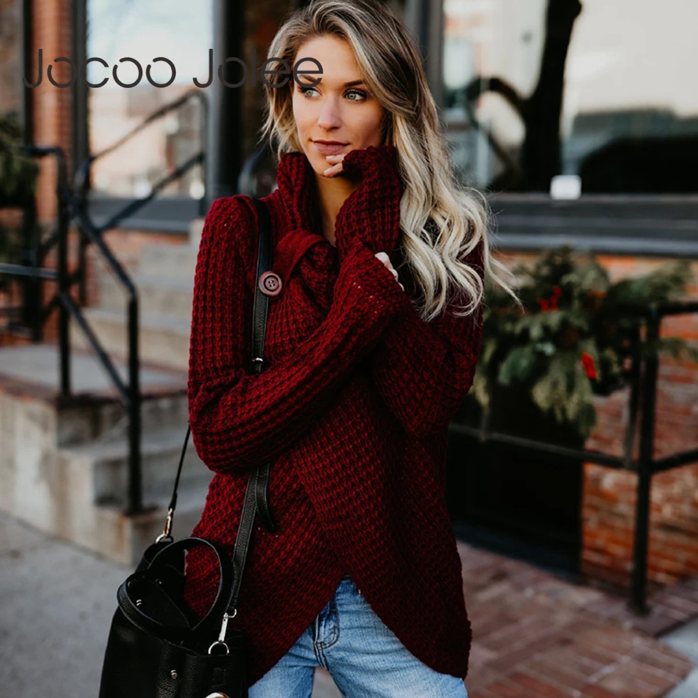 

Jocoo Jolee New Autumn Turtleneck Knitted Sweater Long Sleeve Elastic Sweater Female Loose Pullover Women Winter Tops 5XL