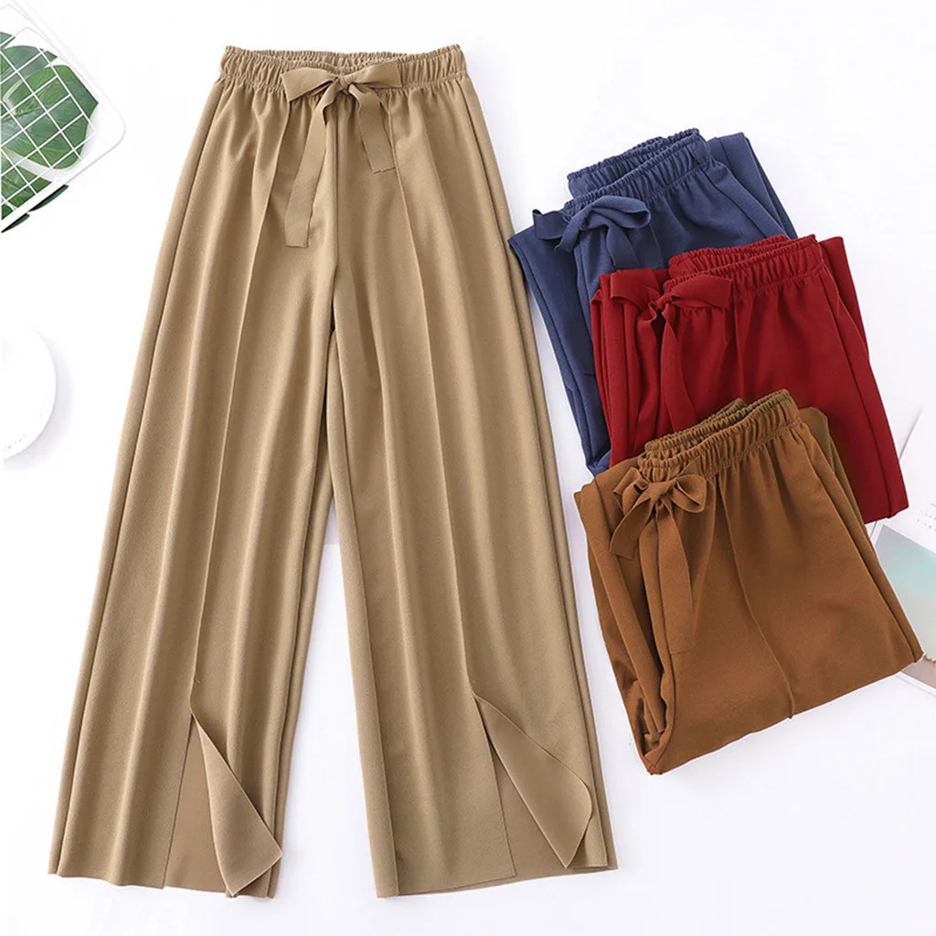 Pants Wome New Wide Leg Pants Female Summer Nine Thin Elastic High Waist Loose Long Pants Split Plus Size Casual Trousers Women