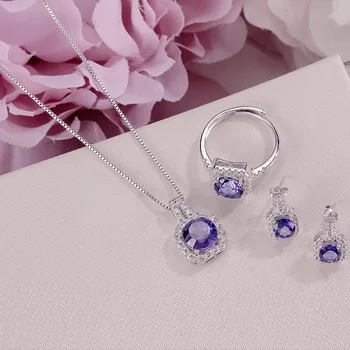 Fine Jewelry Sets For Women S925 Silver 100% Natural Tanzanite Square Blue Gemstone Ring Necklace Pendant Stud Earrings CCS009