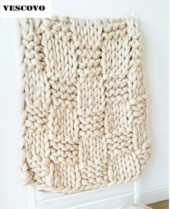 

2018 Newest Hand Chunky Bulky Knitting Blankets Merino Throw Thick Yarn Acrylic Wool Super Soft Anti-Pilling for Bed/Sofa Cover