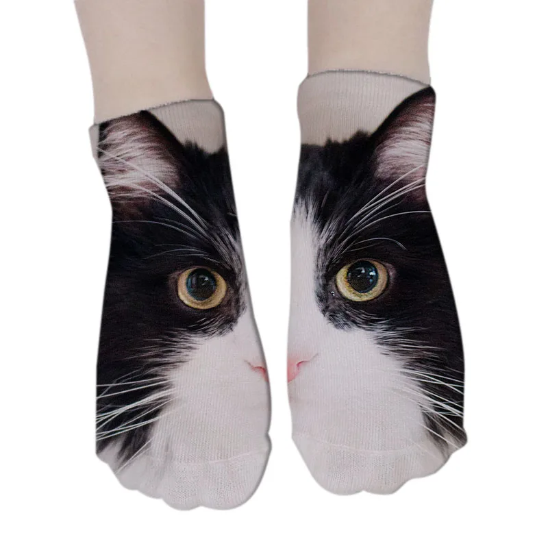 SexeMara/ дизайн, женские рождественские носки унисекс с 3D принтом кошки, Meias, женские носки с 3D принтом в виде кошачьей мордочки, Harajuku, милые короткие носки для домашних животных