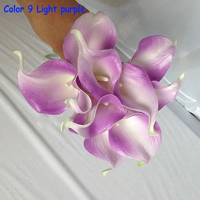 62 шт., искусственный цветок лилии Калла из искусственной кожи для свадьбы, центральные искусственные цветы для украшения дома, Цветочная композиция - Цвет: Color 9 light purple
