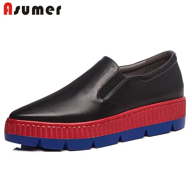 

ASUMER 2018 HOT fashion pointed toe flat platform women genuine leather increasing internal spring autumn shoes casual shoes
