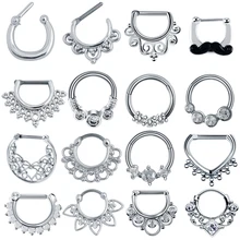 1 шт., кольца для пирсинга в носу с этническим вентилятором, 16 г, CZ, драгоценный камень, цветок, серебро, сережки, спираль, трагус, сексуальные украшения для пирсинга тела