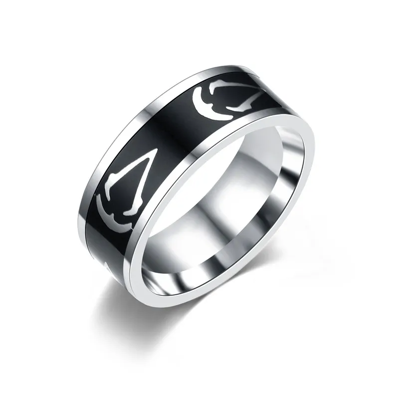 

8mm Titanium Steel Assassins Creed Ring Size 7~13 Assassins Creed Master Logo Symbol