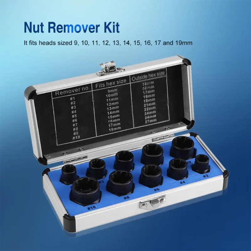 

Portable 10pcs Damaged Nuts Bolts Remover Stud bolt Extractor Set Locking Socket Hand Tools Set