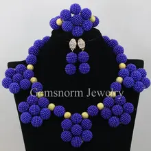 Африканский Бусины Jewelry Set Royal Blue Акриловые шары Для женщин свадебные Цепочки и ожерелья Браслет Серьги комплект wa356