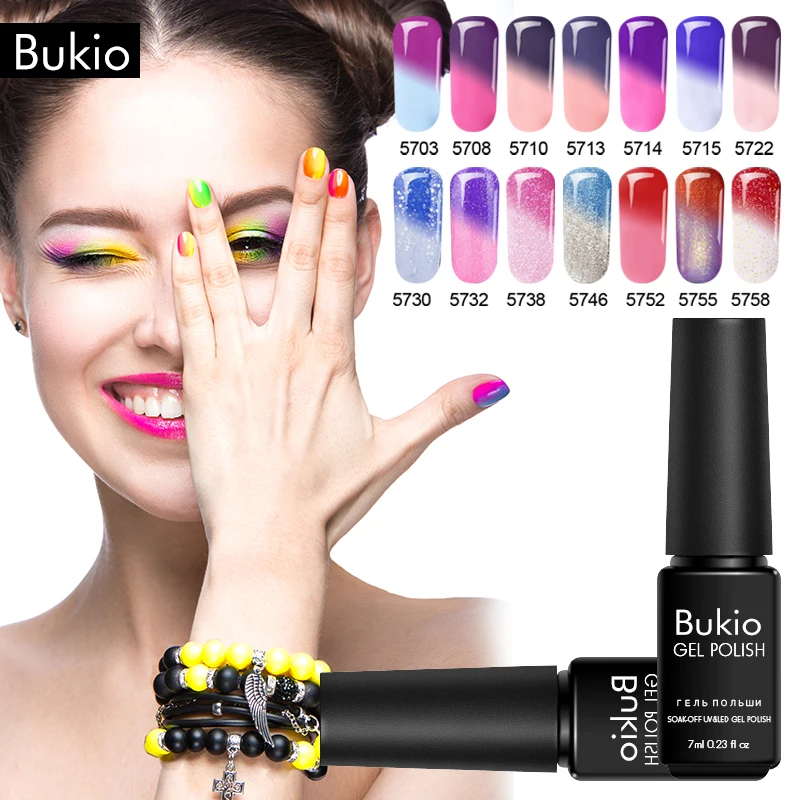

Bukio Thermal Lacquer Temperature Change Gel Nail Polish Chameleon Vernis Semi Permanent for Nails Uv Gel Paint Nail Art Drawing
