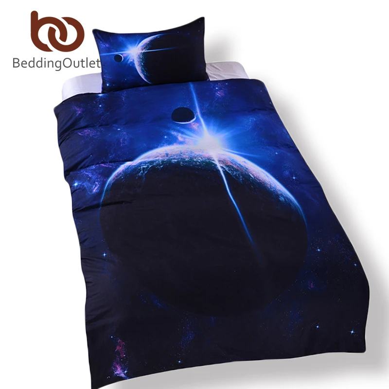 

BeddingOutlet Galaxy Bedding Set Queen Size 3D Earth Moon Print Duvet Cover with Pillowcase Outer Space Quilt Cover Bed in a Bag