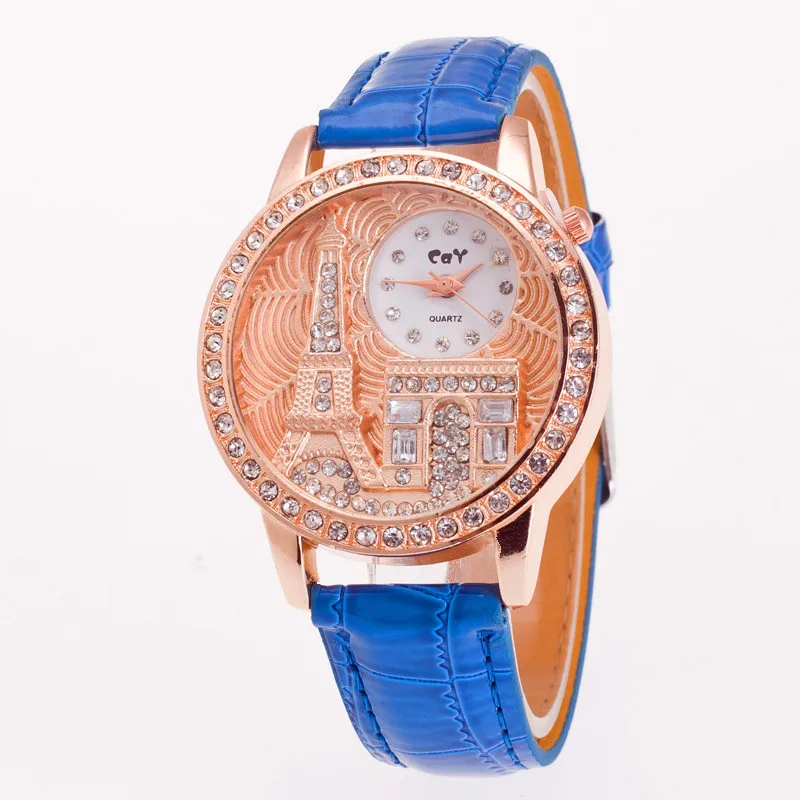 

Women Watches Orologi Casual Leather Fashion 3D Quartz Watch Hot Paris Tower Student Casual Crystal Dress Lady Diamond Watches
