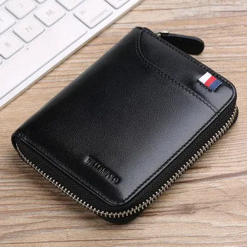 

WilliamPOLO Men's Wallet Short Credit Card Holder Genuine Leather Organizer Mini Multi Card Case Zipper with Change Coin Purse
