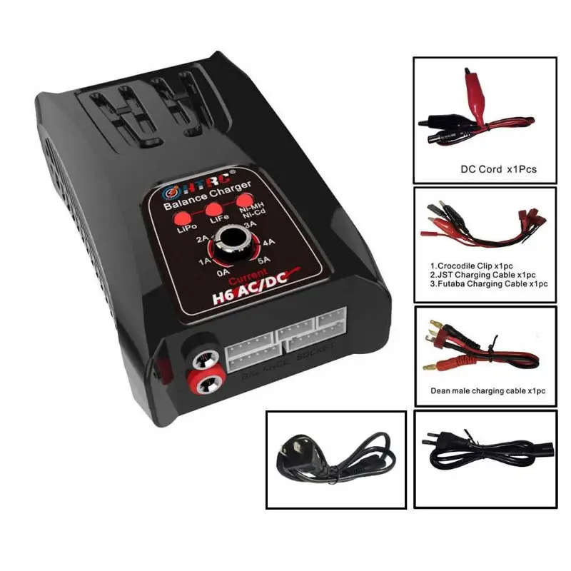 

H6 AC/DC 5Amps 50Watt Fast Battery Charger 2S 3S 4S 5S 6S LiPo LiFe Balance NiMH Charging with Deans T-Plug Futaba Rx JST