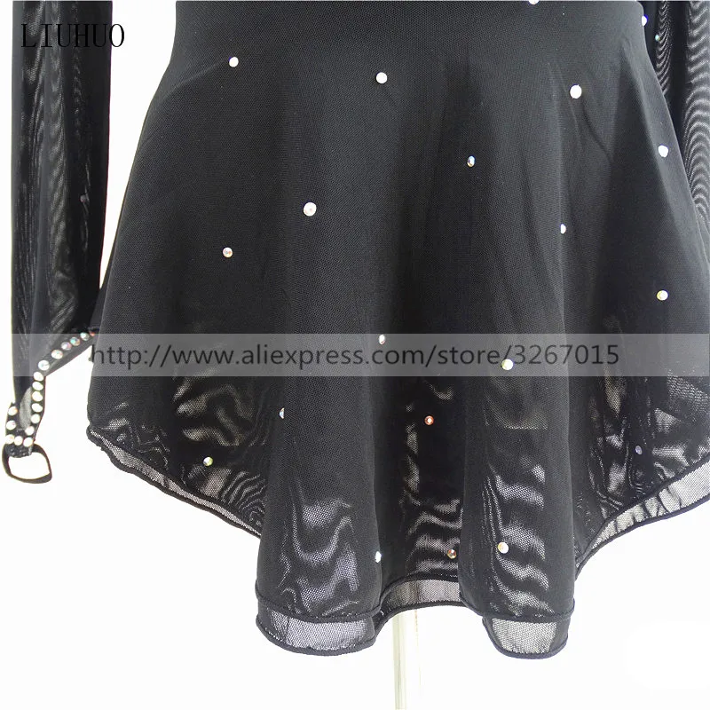 Figure Skating Dress Women's Girls' Ice Skating Dress Black collar long sleeve Competition performance clothing 