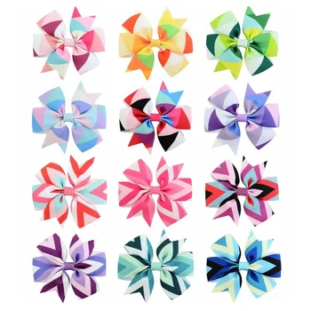 

50 Pcs Dog Hair Bow Clips Fashion Handmade Multi - Color Geometric Design Big Size Hair Bow Alloy Clips For Dog Pet Accessories