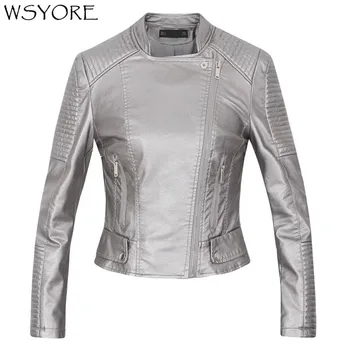 

WSYORE 2020 New Arrival Spring and Autumn Fashion Motorcycle PU Leather Jacket Women Long Sleeve Zipper Biker Casual Coat NS325