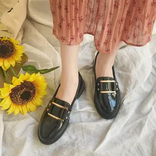 Новинка года; Женская обувь в британском стиле; обувь из лакированной кожи на толстой подошве; обувь в стиле ретро с квадратной пряжкой; lok fu
