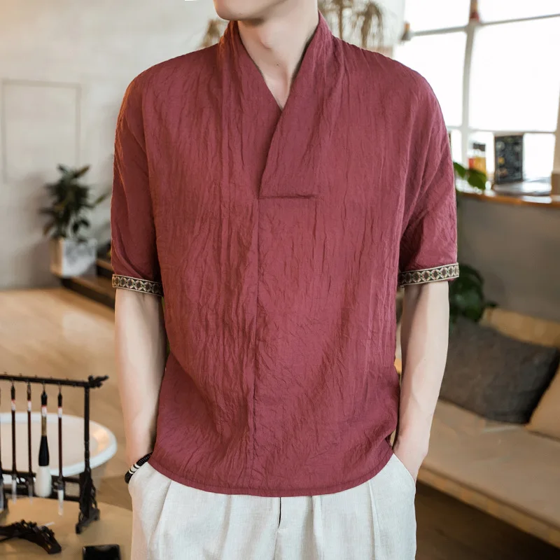 

In the summer of 2020 the new men's casual cotton short sleeve T-shirt linen sets loose and comfortable wind