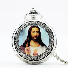 Иисуса Христос учил религиозный стиль ретро классический Иисуса и Дева Мария Кварцевые Подарочные карманные часы# WP4012