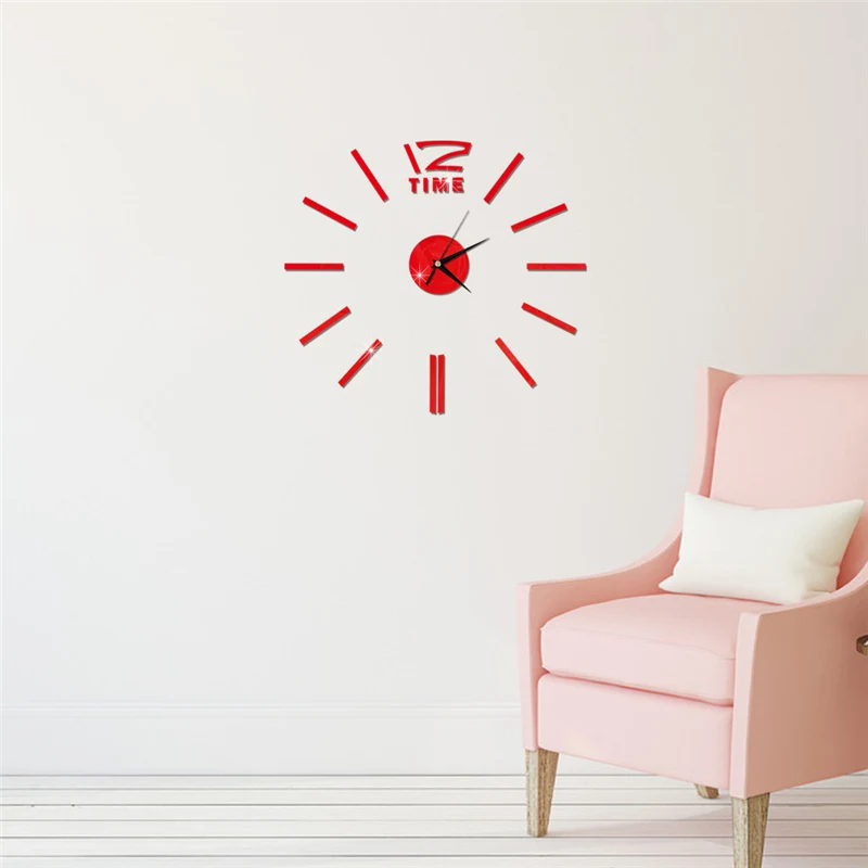 Наклейка на стену s Современный Большой 3D сделай сам зеркальная поверхность художественная наклейка на настенные часы домашний офис-Декор оргстекло 1 шт. для стены - Цвет: Красный