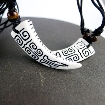 

White Tooth limitation Yak Bone Material Bone Art Necklace Pendant Vintage Men's adjustable Rope Necklaces #GZ121