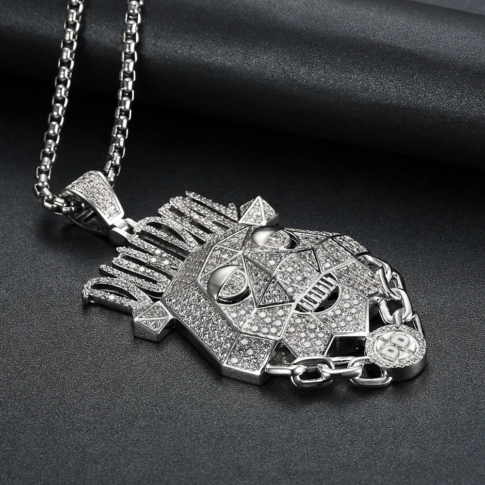 Custom Desgin hiphop Iced out jewelry  Lion Head Pendant With  Bling Cubic Zircon Men's Hiphop Necklace Jewelry For Gift (3)