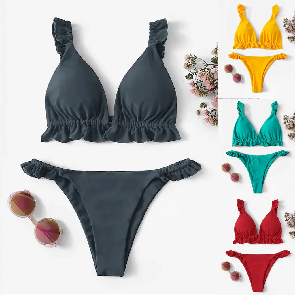 

swimsuit bikini women's swimming suit swimwear women Sexy Bikini Set Sunflower Print Padded Swimwear Bathing Swimsuit Beachwear