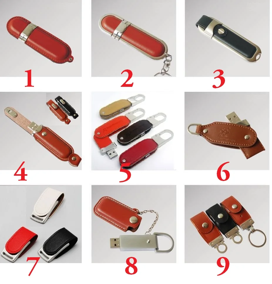 

HOT 9 style Mixed batch Pendrive Leather USB Flash Drive 1gb 2gb 4gb 8gb 16gb 32gb Flash Disk (Can customize LOGO) free shipping