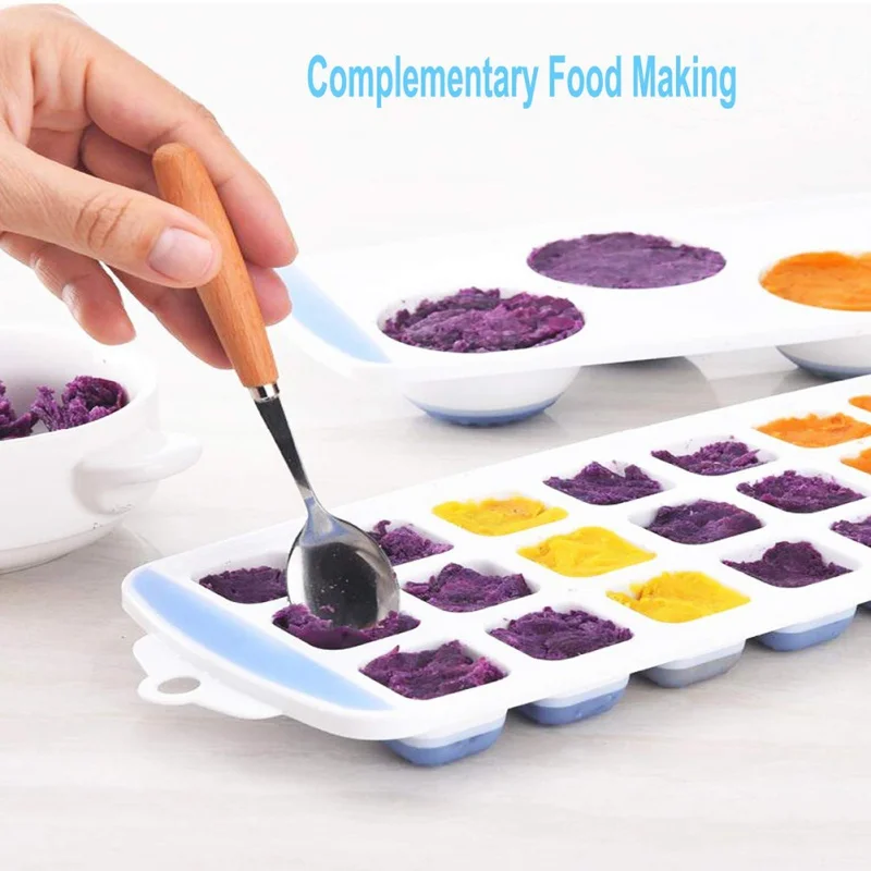 

21 Grid Ice Cube Trays Silicone Food Grade Ice Cream Molds With Lids For Baby Frozen Supplement Food Box