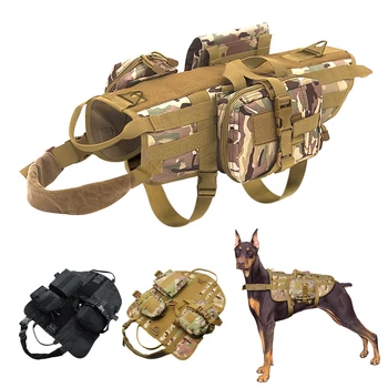 

Tactical Dog Training Molle Vest Harness Pet Vest with Detachable Pouches Military K9 Harness for Medium Large Dogs Coyote Brown
