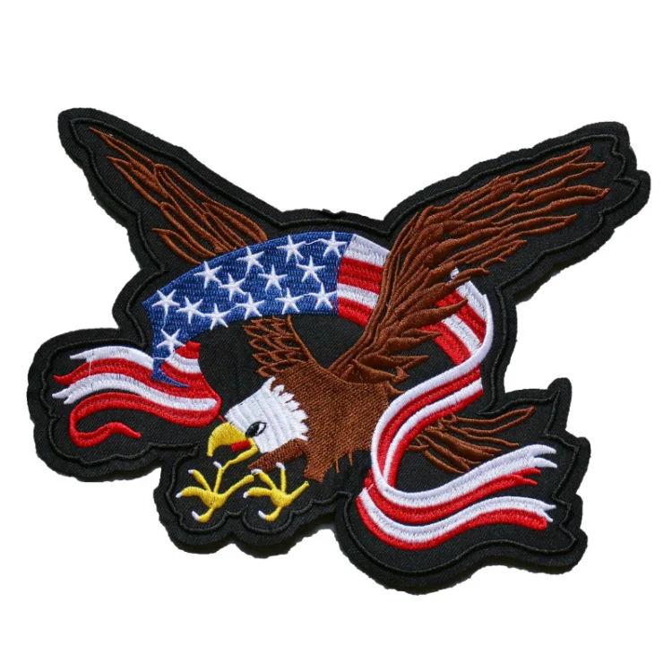 

Factory custom American Eagle Flag Embroidered Iron On /Sew On Patch Motif Applique Cloth can be customized with your own logo