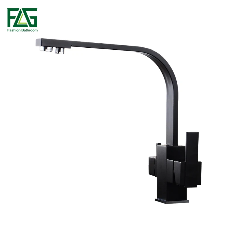  FLG Black Square kitchen Faucet for kitchen Brass 360 Degree Rotation Faucets Filter Water Mixer Ta - 32841792589