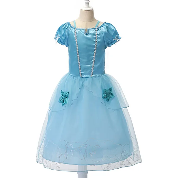 Платье принцессы Рапунцель для девочек; Детские платья; летние платья Белоснежки для костюмированной вечеринки; платья Спящей красавицы Авроры для детей - Цвет: Cinderella Blue