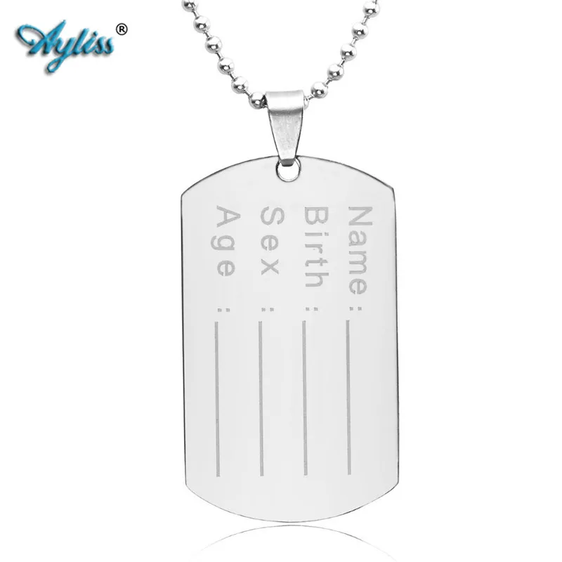 PiercingJ Bijoux Collier Pendentif Gravure Personnalis/ée Poli Rectangle Style Militaire Arm/ée Acier Inoxydable Accessoire Cadeau