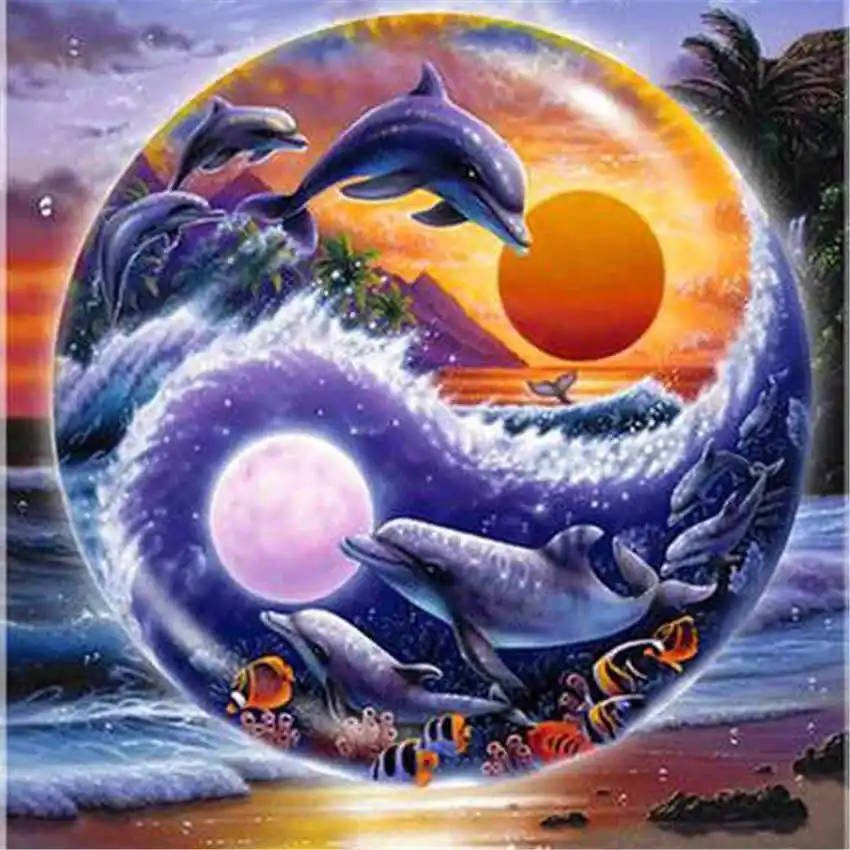 

5D Diamond Painting Yin and Yang Taiji Dolphin DIY Diamond Embroidery Full Set 5D Diy Diamond Mosaic Sale Rhinestone Picture