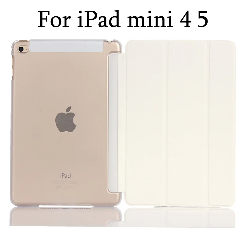 Тонкий смарт-чехол для iPad mini 5 mini4, iPad mini 1/2/3 три раза стенд из искусственной кожи+ Прозрачная Жесткая задняя крышка из ПК с Авто Режим сна/Пробуждение - Цвет: White for mini 4 5