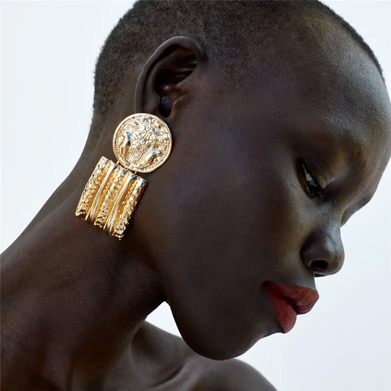 

SexeMara New ZA Gold Metal Drop Dangle Earrings For Women Trendy Vintage Jewelry Wedding Statement Geometry Big Earrings
