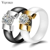 6mm White Black Ceramic Rings Plus Cubic Zirconia For Women Gold Color Stainless Steel Women Wedding Ring Engagement Jewelry ► Photo 1/6