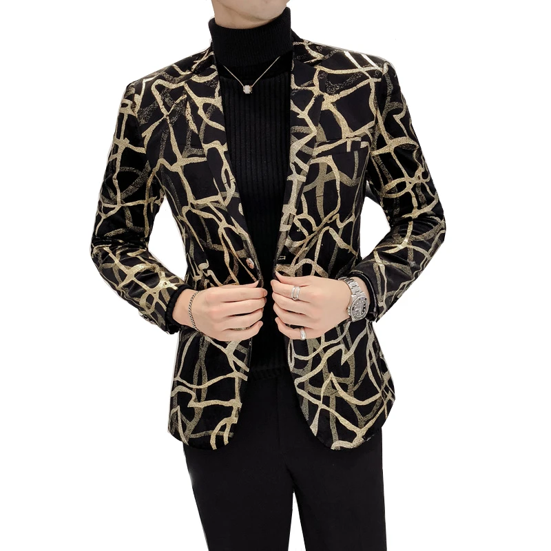 Осенний мужской костюм куртка Золотая Полоска мужские костюмы блейзеры Азиатский размер S-5XL мужской блейзер пальто тонкий дизайн