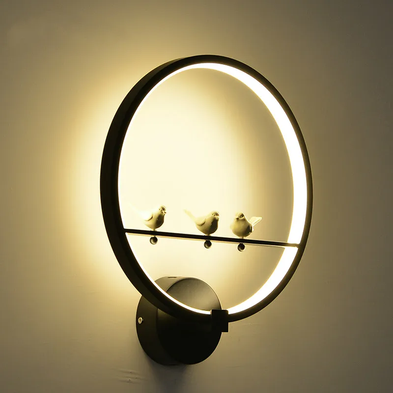 

Modern 18W LED Black Aluminum Circle Wall Sconce Lamp Home Deco Creative Bedroom Beside Little Bird Wall Lighting fixture