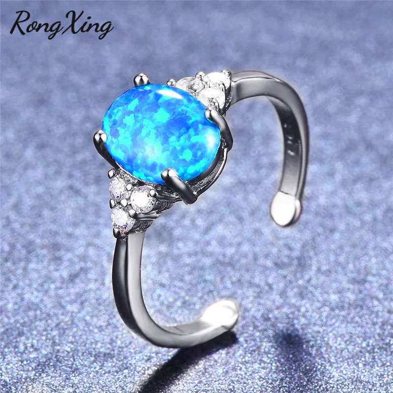 RongXing серебряный цвет большие овальные опаловые кольца для женщин регулируемые